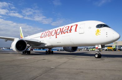 ​Новый Аirbus A350 авиакомпании Ethiopian Airlines встретили в Домодедово